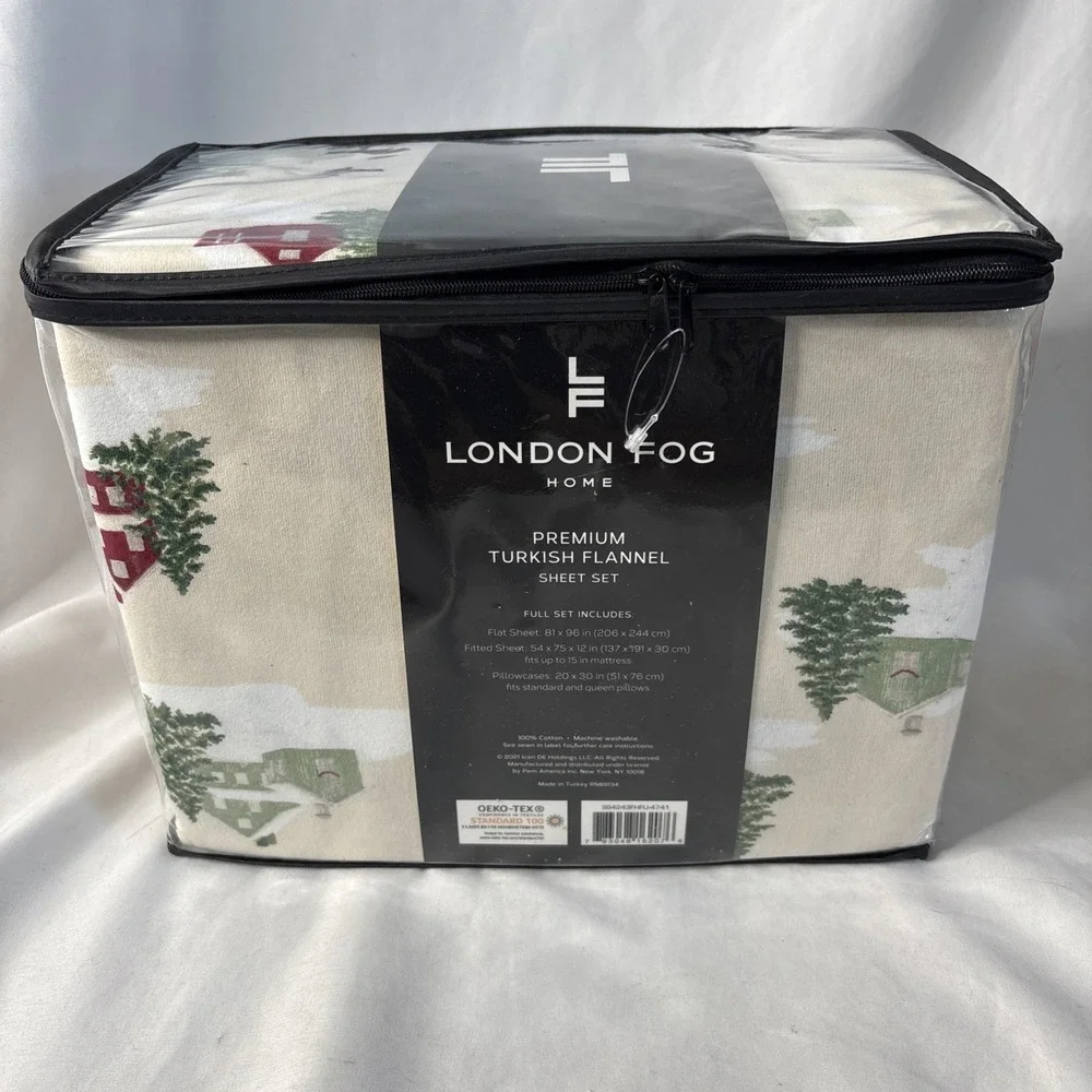 London Fog Home Premium Turkish Full Flannel Sheet‎ Set Winter Cabin Cottage